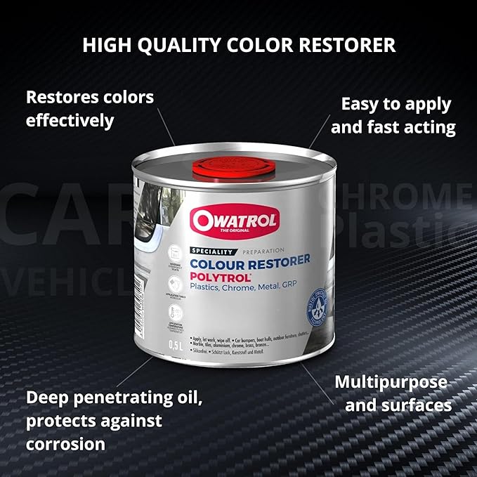 OWATROL Polytrol Plastic Restorer for Cars 17 Oz, Color Restorer, Car Bumpers, Chrome, Penetrating Oil for Multipurpose, Metals to Restore Faded Plastic and Surfaces