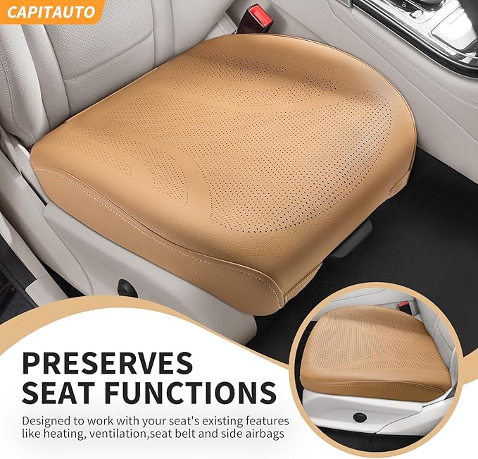 1 Piece Front Leatherette Seat Covers Faux Leather Bottom Car Seat Covers, Super Breathable,Anti-Slip,Universal Seat Covers for Cars,Full Wrapping Edge Fit for Most Sedans SUV Pick-up (Brown)