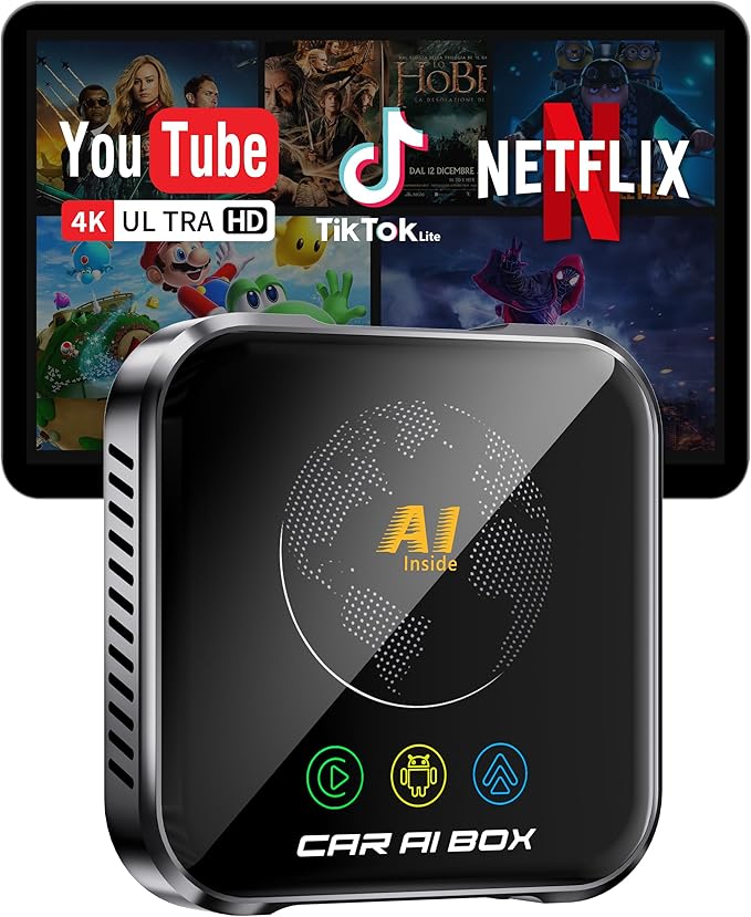 Magic AI Box Wireless CarPlay Adapter, Fast Car Video Box Plug & Play, Easy Setup, Supports Netflix/YouTube/TF Card Streaming Equalizers and More for OEM Wired CarPlay/Android Auto Cars (Glossy Black)