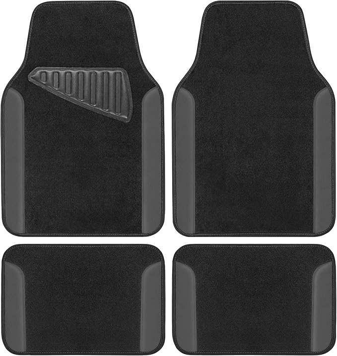 Motor Trend Waterproof Car Floor Mats Universal Fit Car Mats with Driver Heel Pad Leather Car Carpet Floor Mats for SUV Van Sedan Truck Anti-Slip Backing Carpet Mats Black and Gray