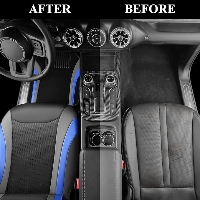 CAR PASS Leather Car Seat Covers Full Set with Waterproof Car Floor Mats,Airbag Compatible,Automotive Interior Covers for Cars,Sedans,Trucks,Vans,SUV with Car Carpet Mats(Black and Blue)