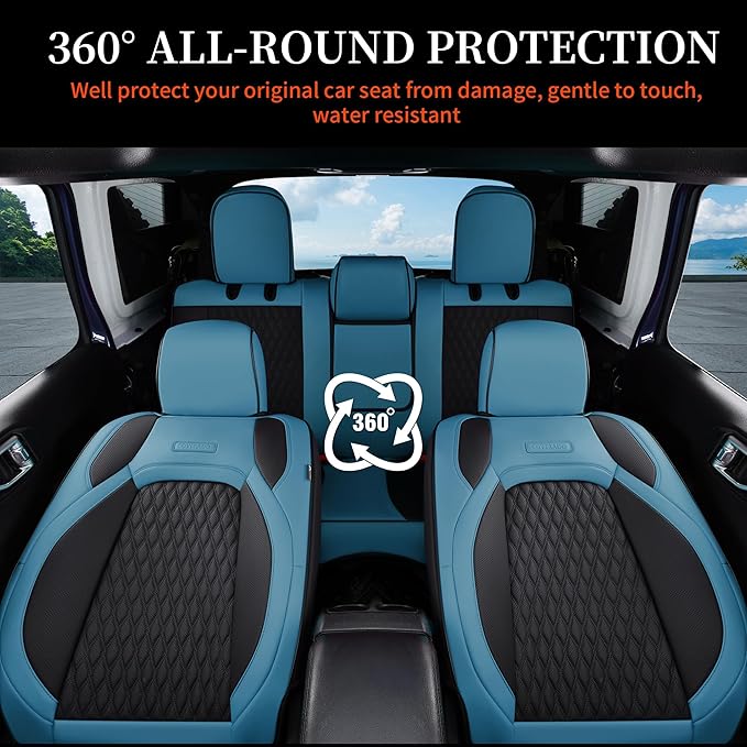 Coverado Wrangler JK Seat Covers 4 Door for Jeep, Waterproof Leather Car Seat Cover for Jeep Wrangler Vehicle Truck Accessories Custom Fit for 2008-2012 Jeep Wrangler Seat Covers Full Coverage(Blue)