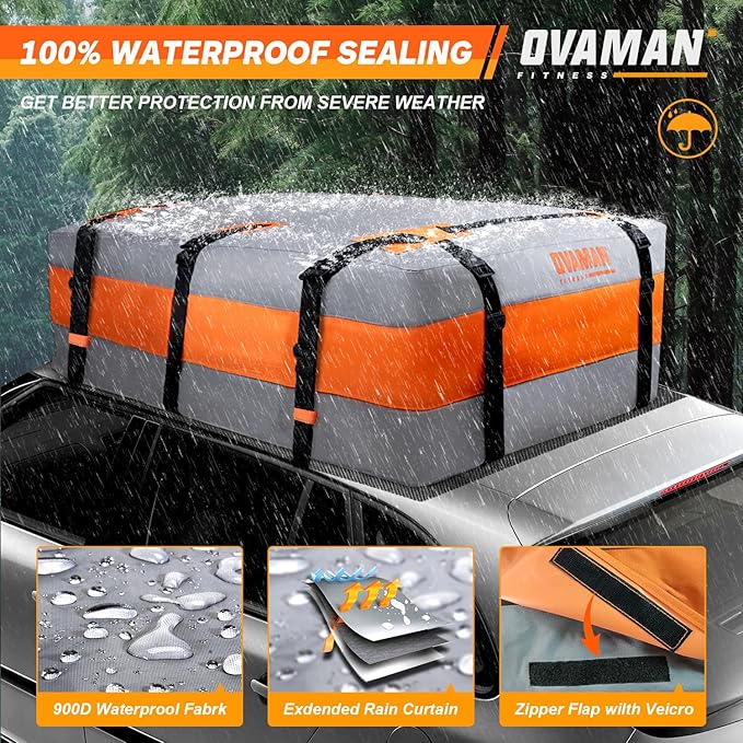 Car Rooftop Cargo Carrier Bag – 23 Cubic Feet Waterproof Heavy Duty 900D Roof Bag for All Vehicles SUV with/Without Roof Rack, Car Storage Bag with Anti-Slip Mat, 6 Hooks & Luggage Lock