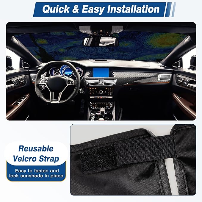 Car Windshield Sun Shade, Reflective Sunshade Blocks UV Rays, Keep Car Interior Cool, Front Foldable Windshield for Hatchback, Truck, SUV, MPV (59x32 inches)