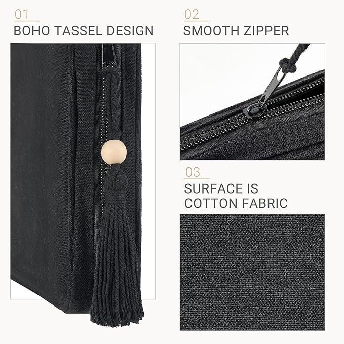 Mkono Electronics Organizer Travel Cable Cord Organizer Cotton Bag, Portable All-in-One Accessories Travel Essentials Storage Case with Tassel for Cable Charger Phone USB Pouch for Women, Black