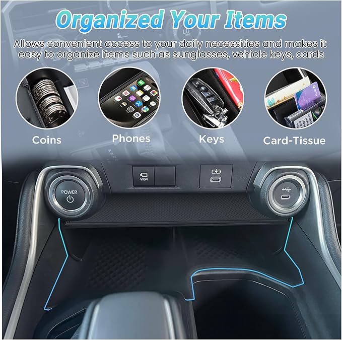 Center Console Organizer Compatible with 2023-2025 2026 Toyota Grand Highlander Interior Accessories, Charging Zone Silicone Mat, Console Organizer Tray with Sunglasses