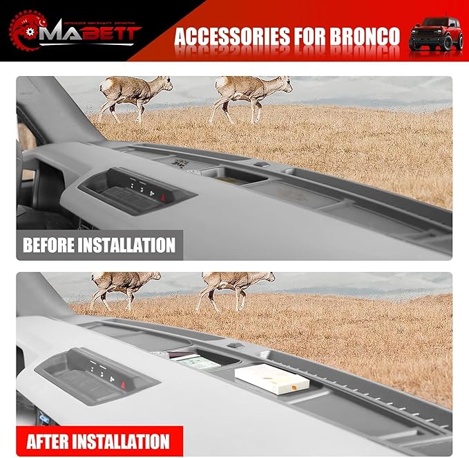 Mabett Car Dash Non-Slip Rubber Pad 3 PCS for Ford Bronco Accessories 2021 2022 2023 2024, Non-Slip Shock Proof Dashboard Mat fit Bronco 2/4-Door, Car Interior Cover Tray