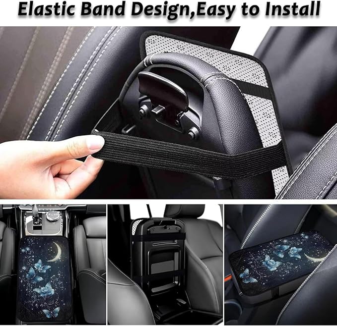 Butterfly Moon Arm Rest Cover Car Fashion Full Coverage Center Console Cushion Wear Resistant Armrest Cover Center Console Cushion Fit for Most Cars,Vehicles,SUVs