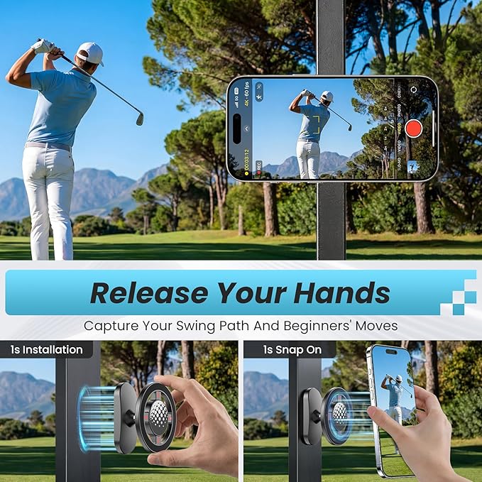 Magnetic Golf Cart Phone Holder Compatible with MagSafe iPhone 12-17, Golf Cart Mount Accessories Gifts for Men Golfers Women Dad, Golf Stuff for EZGO, Gym, Club Car Black