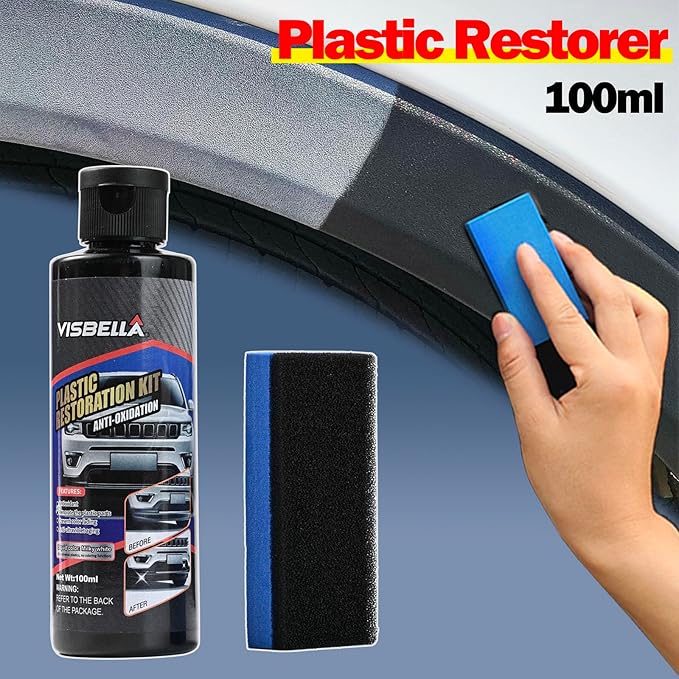AUTOXBERT 100ML Car Plastic Restorer Trim Revitalizer Restoration Renovator Longlasting Coating Vinyl Rubber for Automotive Exterior and Interior Trim Scratch Remover Kit Cleaning