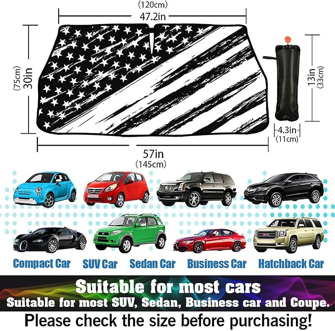 CHILL·TEK Funny Car Windshield Sun Shade Umbrella, American Flag Car Sun Shade Umbrella, Block UV Rays Heat Foldable Windshield Umbrella Sun Visor Protector - Keep Vehicle Cool for Cars SUV