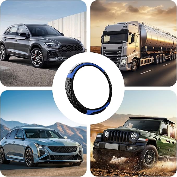 Car Steering Wheel Cover, 14.5-15inch Leather Anti-Slip Car Wheel Cover Protector, Safety Comfortable Desgin, Universal Auto Steering Wheels Accessories for Cars Truck SUV (Blue)