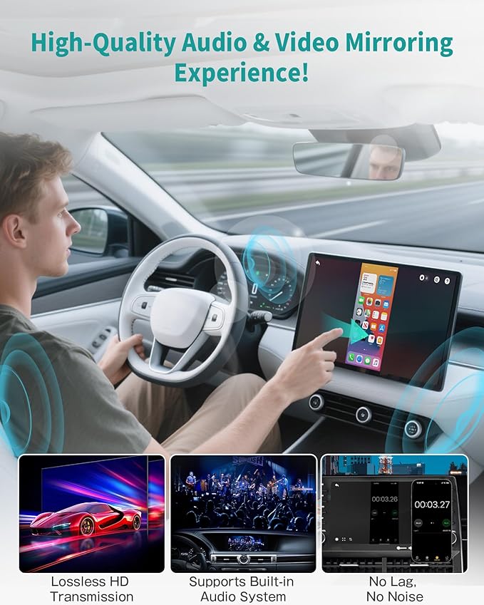 Ottocast Mirror Touch - Wireless CarPlay & Bi-Directional Phone Mirroring Adapter - Dual Mode, Plug & Play Upgrade for Factory Wired Cars (2016+)