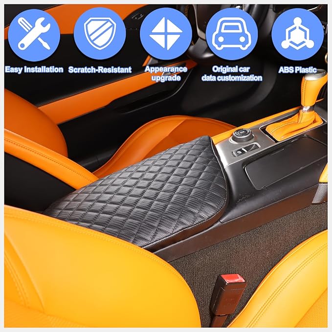 Center Console Cover Pad for Chevrolet Corvette C7 2014-2019 Accessories, Console Arm Rest Lids Cover Mat, Car Armrest Seat Box Cushion Protector, Armrest Pillow, Auto Armrest Cover (Leather_A)
