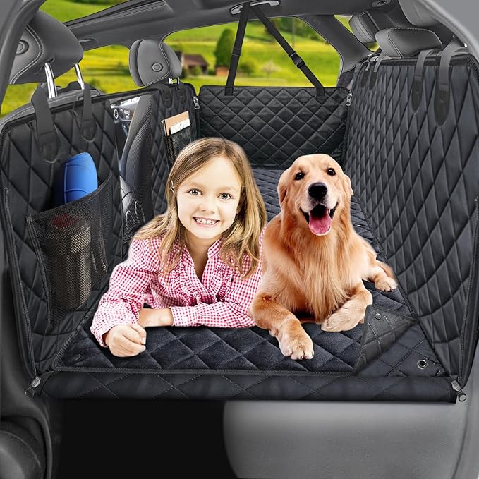 URPOWER 2026 Upgraded Back Seat Extender for Dogs - Large Hard Bottom Dog Car Seat Cover Holds 550lbs, Waterproof Dog Hammock Pet Bed with High-Density Foam Non-Slip Backseat Protector