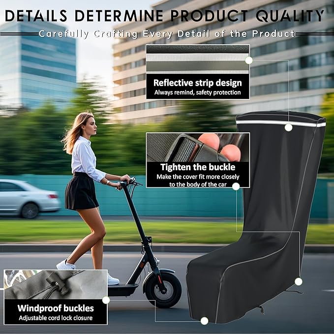 Electric Scooter Cover Rainproof for Outdoor Use - All Weather Protection Anti-UV, Universal Fit Adults Kids E-Scooter Accessories, with Dustproof Bag, 61x30x53 Inch