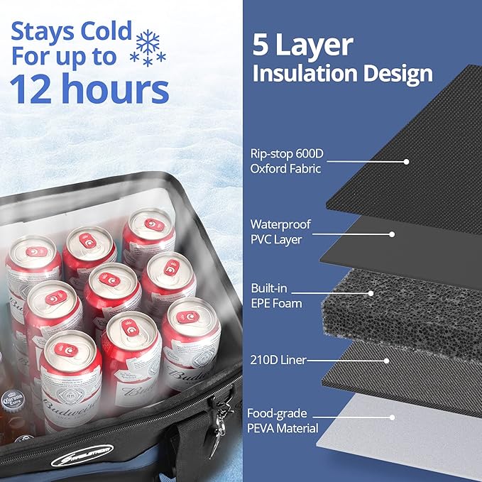 Maelstrom Collapsible Soft Cooler Bag,35/55/75 Cans Beach Cooler with Flip Top Lid, Ice Chest, Leakproof & Portable for Beach, Camping, Road Trips & Grocery Shopping