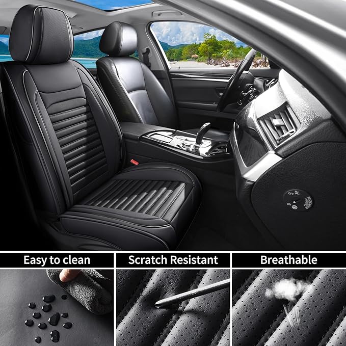 Front Seat Covers Fit for Toyota C-HR 2018-2022, Car Seat Covers Front Seats, Breathable Faux Leather Automotive Seat Covers Front Pair Anti-Slip Seat Cover(Black, Front)
