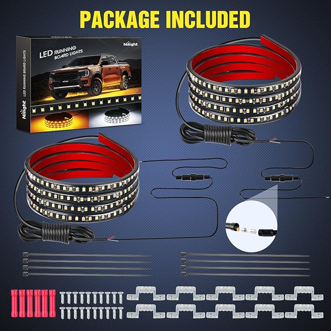 Nilight Truck LED Running Board Lights 2PCS 70 Inch LED Side Maker Light with 216 LEDs White Courtesy Light & Sequential Amber Turn Signal Lighting Strips for Extended & Crew Cab Trucks Pickup