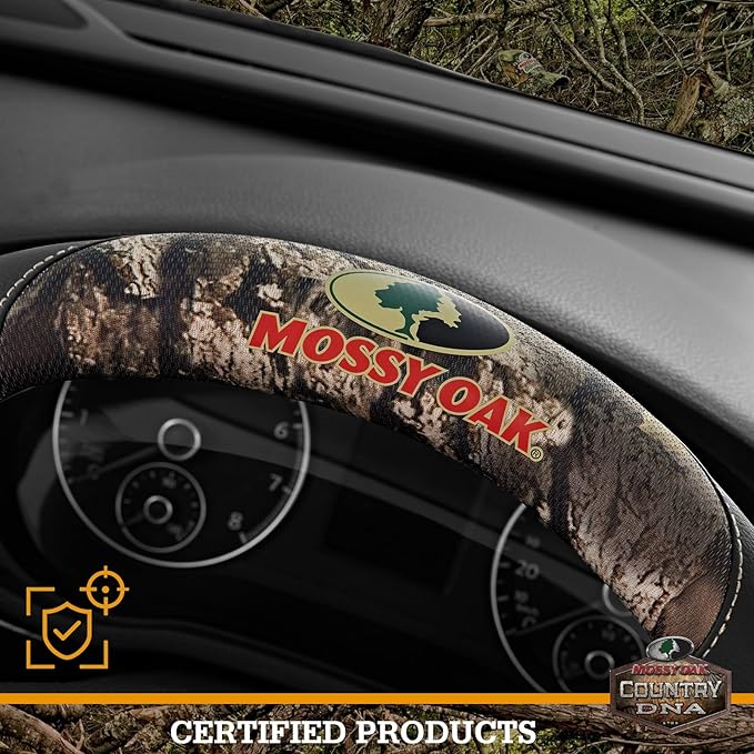 Mossy Oak Full Camo Steering Wheel Cover - Made from Premium Leather, Universal Fit for 14 1/2 to 15 inches - Official Licensed Product - Black Color