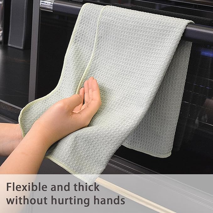 VIVOTE Microfiber Kitchen Towels - Super Absorbent, Soft, No Lint, Waffle Weave, Fast Drying Hand Towels (4 Pack Green, 16 Inch X 24 Inch)