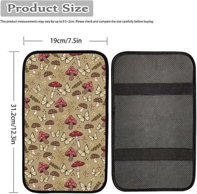 UNICEU Mushroom Butterfly Print Car Center Console Armrest Cushion Cover Neoprene Soft Auto Interior Decor Armrest Box Protector Cover Pad