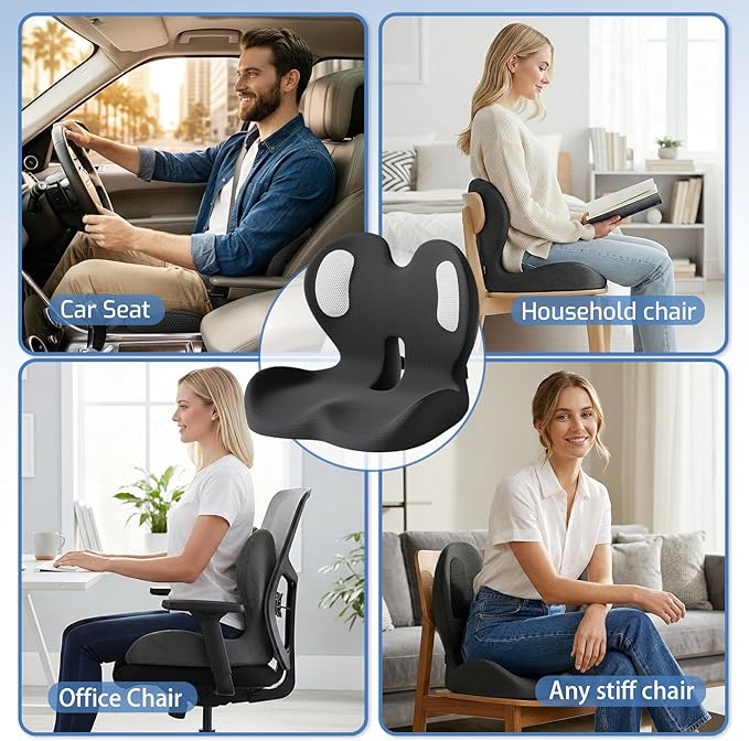 Seat Cushion,Memory Foam Chair Cushion for Office and Car,Ergonomic Coccyx Seat Cushion for Tailbone,Sciatic Nerve,Back Pressure Relief,Lumbar Support Pilow for Office,Car,Truck,Desk Chair