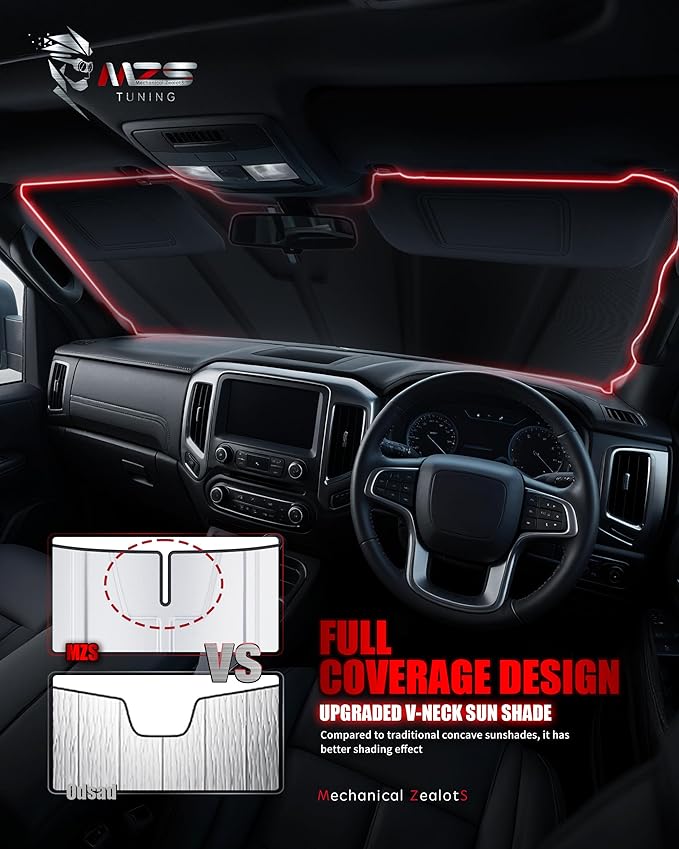 MZS Windshield Sun Shade Compatible with Tiguan SUV 2018-2024, Foldable Car Front Window Sunshade with Storage Pouch, Sun Visor Shield Accessories for Interior Protector