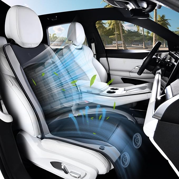 FLORICH Cooling Car Seat Cover, 12V/24V Car Seat Cooling Pad, Ventilated Seat Cushion with 2 Powerful Turbo Fans, 3-Speed Adjustable Cooling Car Seat Covers for Summer Driving Universal Fit for Car