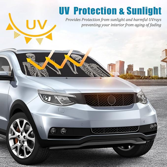 Skull Car Windshield Sun Shade Foldable Sunshade Front Window Cover Sun Visor Protector Accessories (59x27.5 inches)