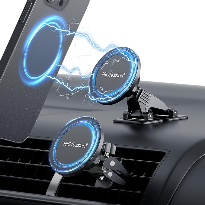 PROfezzion 2-Pack Compatible with MagSafe Car Mount, Magnetic Phone Holder for Car Vent, Dash, Home & Office Compatible with iPhone 17 16 15 14 13 12 Pro Max Plus, Mag-Safe Case & All Cell Phones