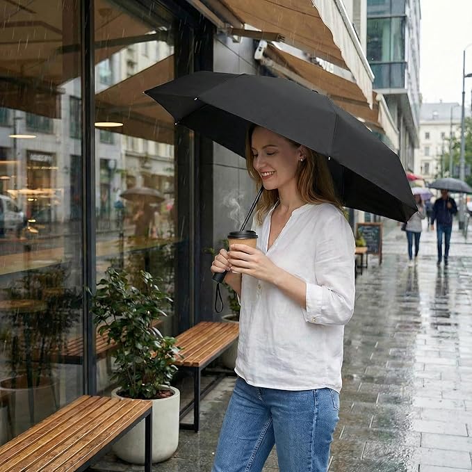 BAODINI Small UV Protection Travel Umbrella Compact for Rain and Sun UPF 50+ Windproof Portable 42 inch Umbrella for Women and Men