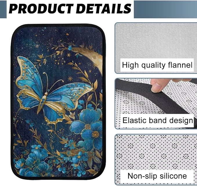 Flower Butterfly Car Armrest Seat Box Cover Accessories Full Coverage Car Center Console Cushion Pad Easy to Install Central Armrest Decoration Fit for Cars SUV Van Truck