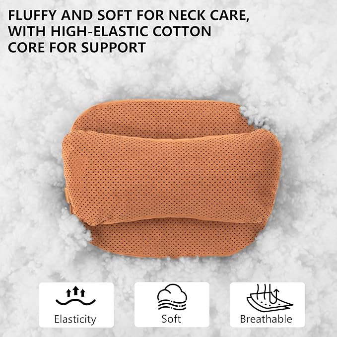 Car Headrest Pillow, Premium Suede Car Neck Pillow with Adjustable Strap, Ergonomic Car Neck Support Pillow for Relieve Driving Fatigue, Universal Fit Cars SUVs Sedan Home Office (Orange)