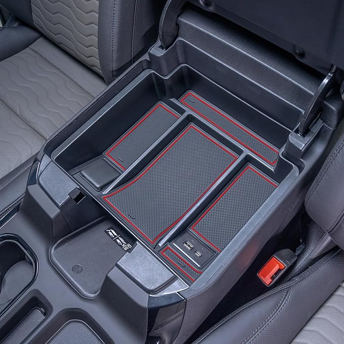 TOPINSTALL 22-26 Red Refreshed Full Tray Compatible with 2022-2026 Silverado/Sierra 1500 and 2024-2026 Chevy Silverado/GMC Sierra 2500HD 3500HD, Armrest Organizer (Full Console w/Bucket Seats ONLY)