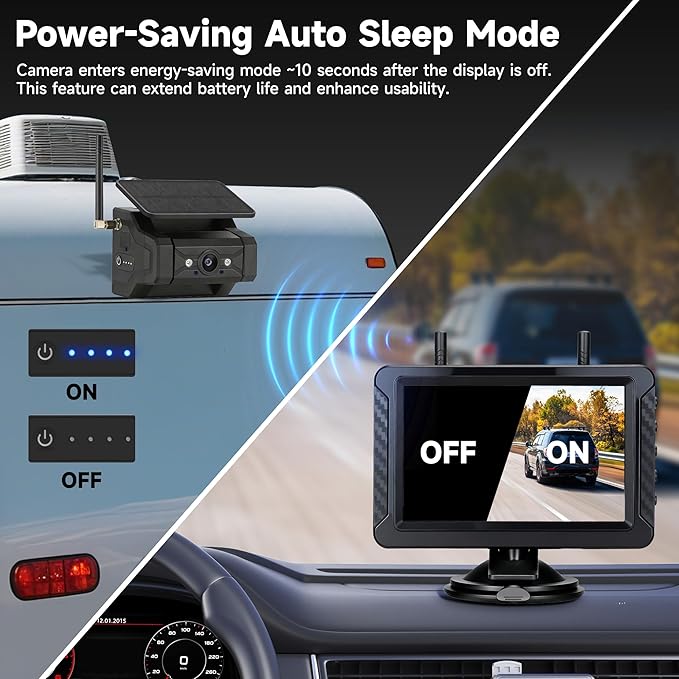 Magnetic Solar Wireless Backup Camera for Truck RV Car Trailer Pickup: HD 1080P No Wiring No Drilling IR Night Vision IP69K Waterproof Rechargeable Portable Backup Camera with 5" IPS 2-Split Monitor