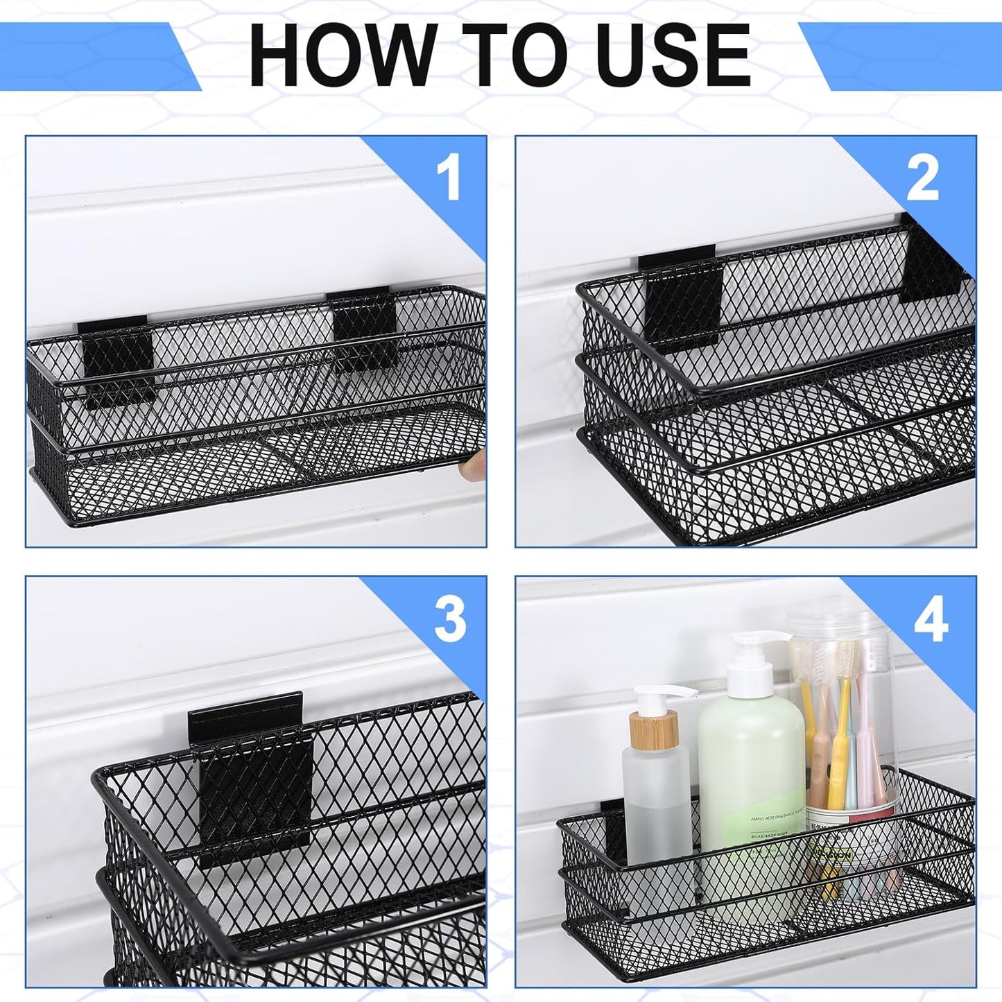 Barydat 4 Pcs Slatwall Basket Set Ventilated Metal Slatwall Basket Hanging Wire Bins Wall Mounted Accessories for Panel Garage Storage Display Organizing(Big Size,Black)