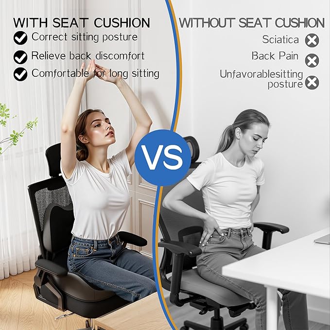 Benazcap Large Memory Foam Seat Cushion Lumbar Support Pillow for Sciatica & Tailbone Pressure Relief Coccyx Pad for Office Chair, Wheelchair, Car, Home, Office