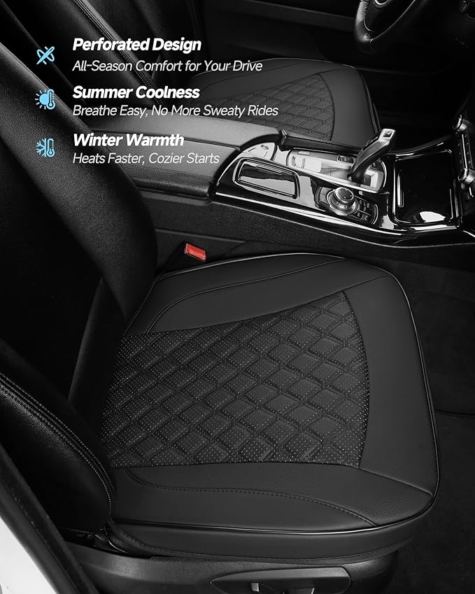 West Llama PU Leather Car Seat Cover Fit Winter,Breathable Bottom Seat Covers for Cars for Heated Seats,Universal Fits 90% Cars,SUVs,Sedans,21.26 × 20.86 Inch(1Piece-Black)