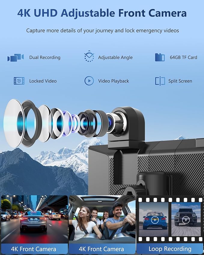 Carpuride Carplay Screen for Car with 4K Dash Cam & 1080P Backup Camera 11.26" Portable Car Play Touchscreen Wireless Carplay & Android Auto, Loop Recording, Voice Control, GPS Navigation, Mirror Link