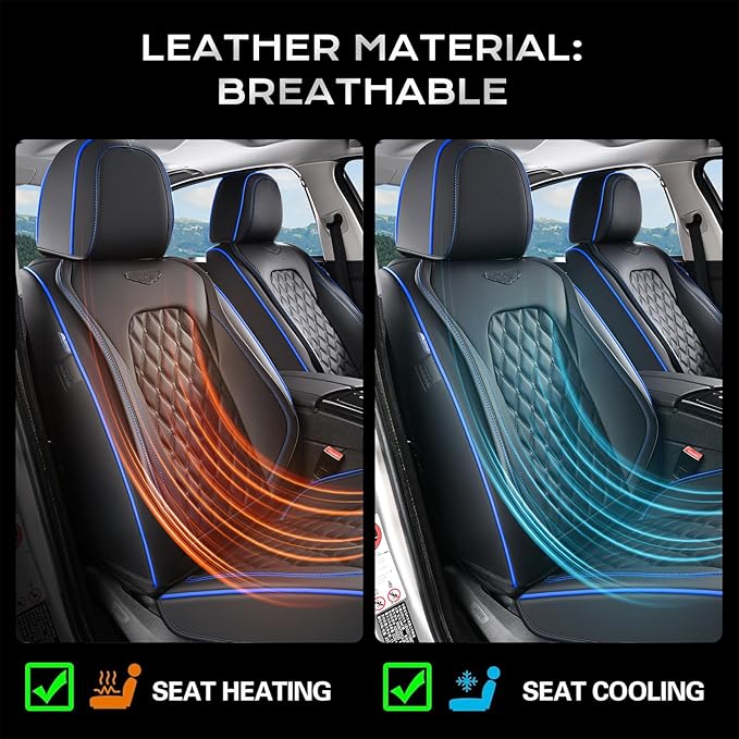 Coverado Full Set Car Seat Covers, Front & Back Luxury Faux Leather Waterproof Seat Covers,Car Seat Protectors, Universal Fit for Most Vehicles-Black & Blue