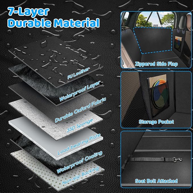 URPOWER 2026 Upgraded Back Seat Extender for Dogs - Large Hard Bottom Dog Car Seat Cover Holds 550lbs, Waterproof Dog Hammock Pet Bed with High-Density Foam Non-Slip Backseat Protector