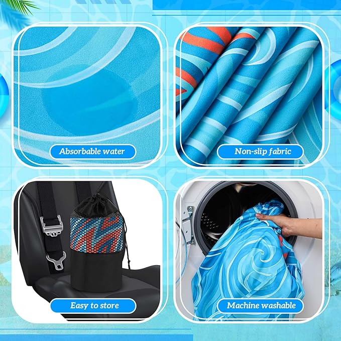2 Pack Car Seat Towel Covers with Storage Bag 63 x 32 Inch Athletic Running Towel Seat Sweat Washable Non Slip Cover Gift for Car Outdoor Sport Activities (Colorful Sea Turtle)