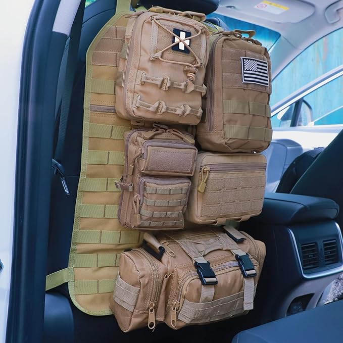 Universal Tactical Seat Back Organizer Vehicle Molle Panel Organizer Storage Bag with 5 Detachable Molle Pouch for All Vehicel Such as Jeep,Truck,SUV, Car, Ford,Chevy etc