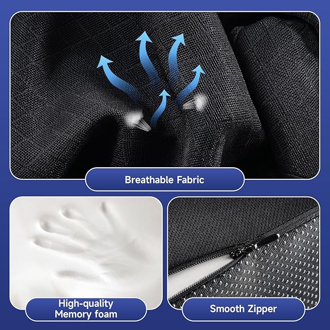 Heightening Car Seat Cushion for Car Seat Truck Driver for Broader Vision, Long Truck Seat Cushion Pressure Relief Cushion for Long Driving with Adjustable Strap Breathable Cover