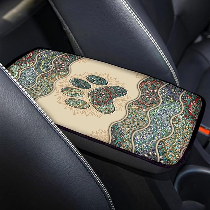 UNICEU Aztec Dog Paw Print Car Decorative Armrest Cover Pad Soft Car Center Console Armrest Covers Universal Fit Trucks SUV Van