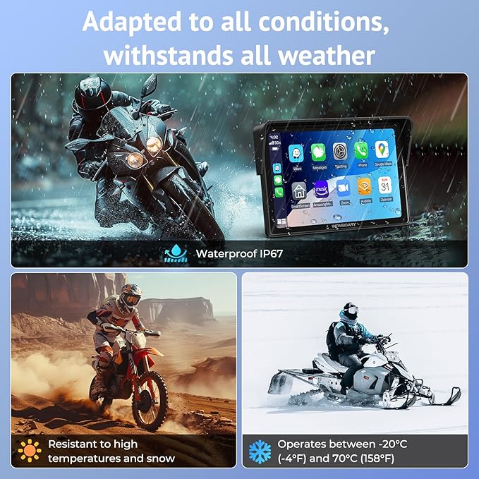 5" Motorcycle CarPlay Wireless for Apple CarPlay & Android Auto,W522 Car Play Motorbike Waterproof Touch Screen with Dual Bluetooth,GPS Navigation,Siri/G-Assist,EQ,USB/Hardwired Power Supply