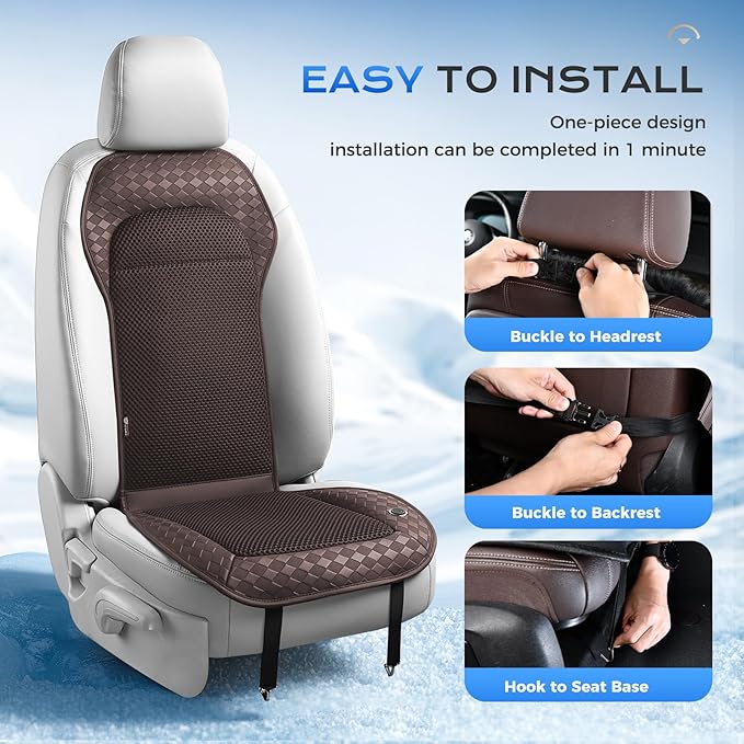 Coverado Summer Cooling Car Seat Cushion, 12V-24V Dual Blowing & Suction Ventilated Pad with 8 Turbo Fans, 3-Speed Adjustable Universal Fit for Hot Weather Car, SUV, Truck & Van-Brown
