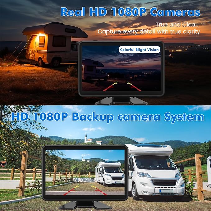Wired Backup Camera System with 10.1" Touch Monitor, 4 HD 1080P Rear View& Side View Cameras, 4 Split Screen, Night Vision, IP68 Waterproof Back up Camera for Truck/RV/Trailer/Bus/Tractor..