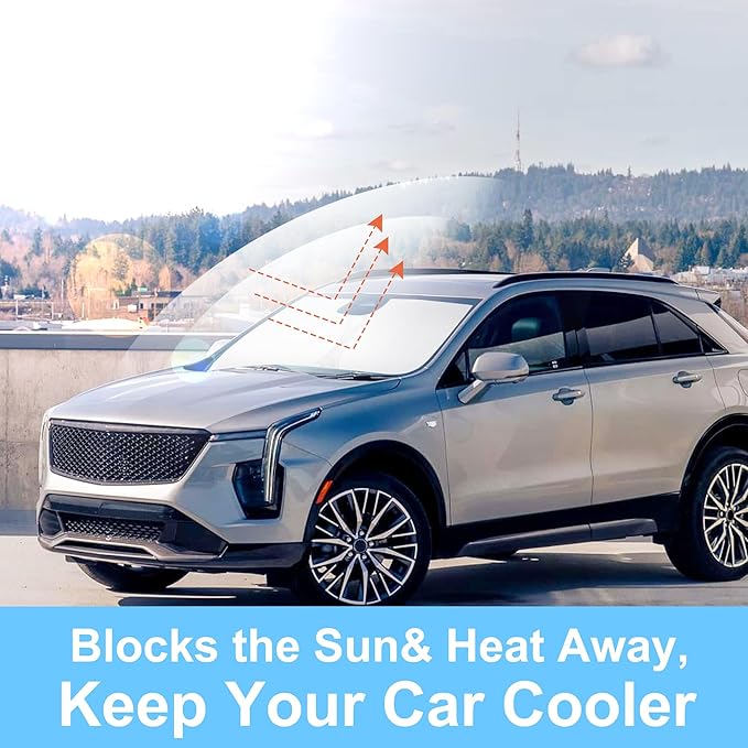 Windshield Sun Shade Custom Fit for 2019 2020 2021 2022 2023 2024 2025 Cadillac XT4 Accessories Foldable Sunshade Sun Blocker Protect Car from Sun Rays & Heat Damage Keep Car Cooler